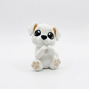 ARGANEL/PRENDEDOR DE LENÇO, 3D CACHORRINHO BRANCO FAZENDO CORAÇÃO