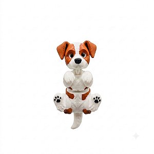 ARGANEL/PRENDEDOR DE LENÇO, 3D ARTICULADO, CACHORRO BRANCO C\ MARROM