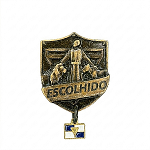 ARGANEL/PRENDEDOR DE LENÇO, ESCOLHIDO COM PINGENTE BANDEIRA DESBRAVADOR, OURO VELHO