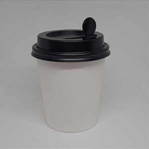 Copo de Papel Biodegradável Branco para Café 200ml Tampa com Stopper (50uni)