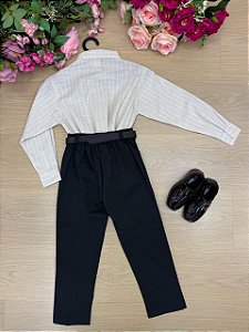 Conjunto Social Miss Cherry Henrique Bege Calça Preta