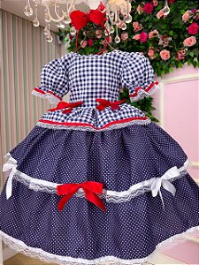 Vestido Junino Mimadine Luxo Stefanny Azul Marinho