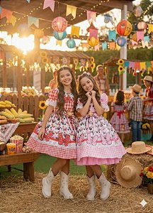 Vestido Junino Tematico Luxo Minnie + Saiote