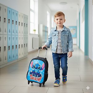 Mochila Rodinhas Stitch Masculino + Estojo de Brinde