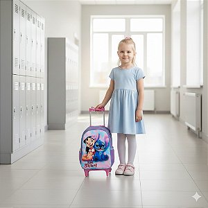 Mochila Rodinhas Lilo e Stitch + Estojo de Brinde