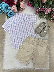 Conjunto Meninos Lucas Banana Club Shorts Linho Camisa Xadrez