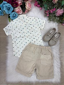 Conjunto Meninos Lucas Henrique Banana Club Shorts Linho Camisa Off