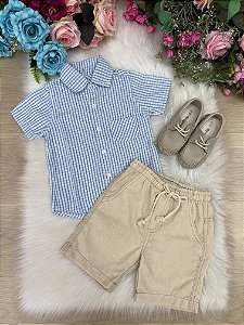 Conjunto Meninos Lucas Banana Club Shorts Camisa Azul Listrada