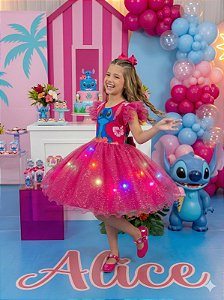 Vestido Tematicos Ysa Kids Lilo Stitch Pink com Led