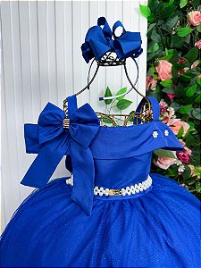 Vestido Banana Club Longo Doce Elegancia Azul Royal