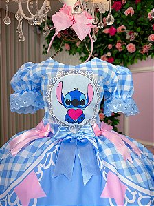 Vestido Junino Tematico Luxo Lilo Stitch Azul Bebe Modelo 2