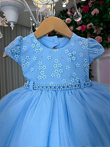 Vestido Menina Bonita Magali Florzinha Azul Bebe