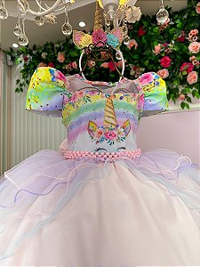 Vestido Mimadine Tematico Unicornio Safira Rosa Bebe