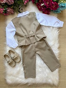 Conjunto Miss Cherry Social Leonardo Colete Bege - Marrom