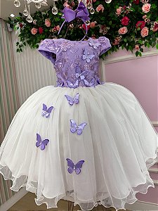 Vestido Juvenil - Midi Vila Lele Sabrina Lilas e Off