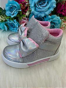 Tênis Bota Encanto de Criança Lacinho Prata Glitter Rebeca