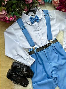 Conjunto Meninos Miss Cherry Leo Suspensorio Azul Serenity