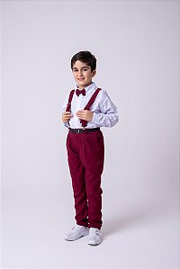 Conjunto Meninos Miss Cherry Leo Suspensorio Marsala
