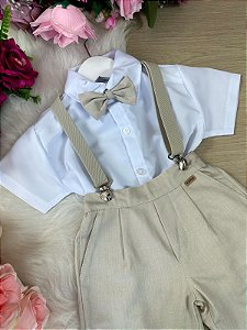 Conjunto Meninos Kanga Social Suspensorio Marcos Marrom Shorts
