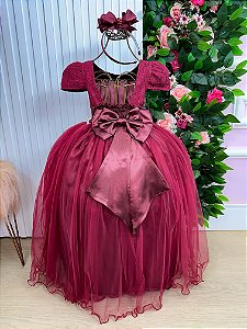 Vestido Enjoy Longo Laura Peito rendado Marsala