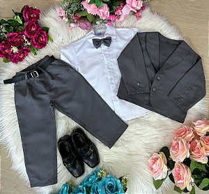 Conjunto Meninos Kanga Social Bruno Cinza Grafite Terno
