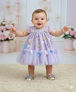 Vestido Vila Lele Jardim das Borboletas Baby Liz Lilas