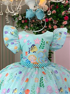 Vestido Tematicos Kids Fundo do Mar - Sereia Ariel Modelo 2 Tiffany