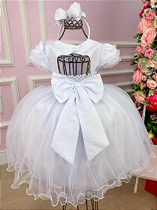 Vestido Menina Bonita Branco Peito Tule