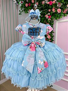 Vestido Menina Bonita Jardim Encantado Azul Bebe Natalia
