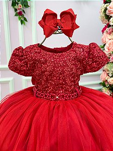 Vestido Menina Bonita Vermelho Peito Rendado Florzinha