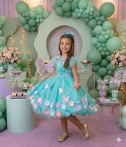 Vestido Marie Jardim Encantado Isis Luxinho Verde Tiffany