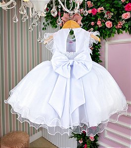 Vestido Marie Branco Jardim Encantado Laço Borboletas Coloridas
