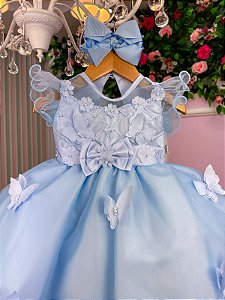 Vestido Marie Azul Jardim Encantado Laço
