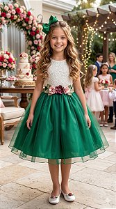 Vestido Juvenil Vila Lele Ivete Peito Off e Saia Verde Bandeira