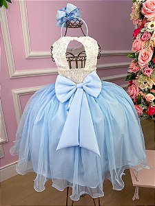 Vestido Juvenil Vila Lele Ivete Peito Off e Saia Azul Bebe