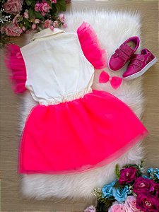 Vestido Blogueirinha Babado Rebeca Rosa Neon