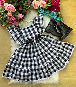 Vestido Banana Club Aline Xadrez Preto