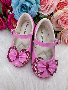 Sapatilha Flor Di MIla Baby Rosa Chiclete Com Pink Lacinho Strass