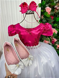 Vestido Enjoy Longo Mari Peito Rendado Pink Saia Branca