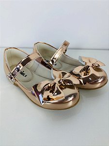 Sapatilha Flor Di Mila Laço Dourado Metalizado
