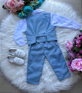 Conjunto Miss Cherry Social Leonardo Colete Azul Claro