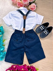 Conjunto Meninos Kanga Social Miguel Azul Marinho Suspensorio Shorts
