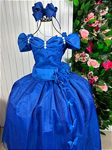 Vestido Marie Longo Manga Princesa Azul Royal