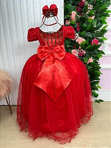 Vestido Enjoy Longo Laura Vermelho Peito Rendado