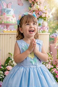 Vestido Princesa Belli Anabel Jardim Encantado Azul Bebe