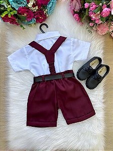 Conjunto Miss Cherry Meninos Social Shorts Ravi Marsala