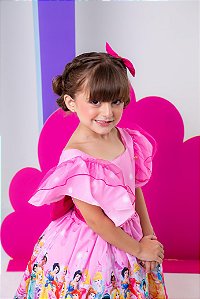 Vestido Temáticos Kids Princesas Disney Rosa