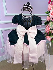 Vestido Temáticos Kids Mundo Bita Preto e Rosa