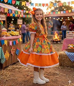 Vestido Mini Miss Junino Estrela do Sertão Laranja