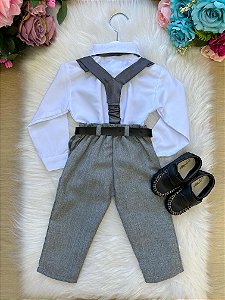 Conjunto Meninos Miss Cherry Rafael Suspensorio Cinza